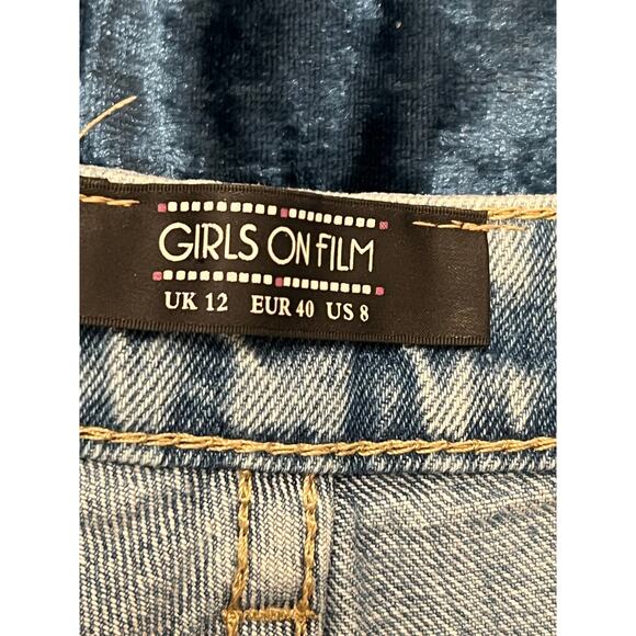 Girls on Film  Denim Jean Shorts Distressed Cut Off Pearls Size 8 - Picture 9 of 9